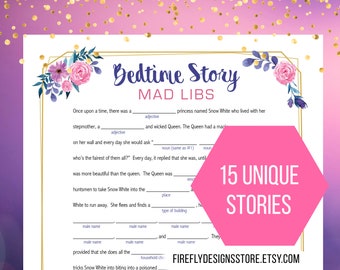 Baby Shower Mad Libs - Bed Time Story MadLibs - Unique Baby Shower Activity - Pink Purple Gold - Printable Instant Download (FF04)