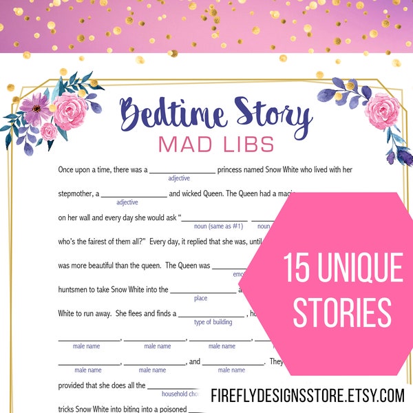 Baby Shower Mad Libs - Bed Time Story MadLibs - Unique Baby Shower Activity - Pink Purple Gold - Printable Instant Download (FF04)