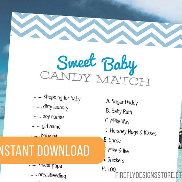 Sweet Little Baby - Candy Match Baby Shower Game - Blue - Printable Instant Download (FF03)