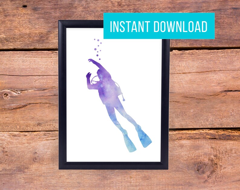 Purple Scuba Diver Watercolor Print - Ocean Printable - Instant Digital ...