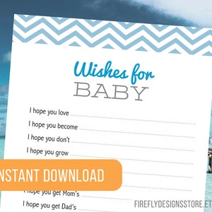 Wünsche für Baby - Blau Baby Shower - Baby Shower Spiel Aktivität - Junge Baby Shower - Printable Instant Download (FF03)