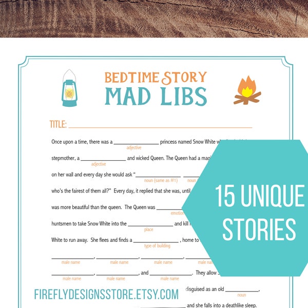 Baby Shower Mad Libs - Bed Time Story MadLib - Greatest Adventure - Blue Orange Camping - Unique - Printable Instant Download (FF08)