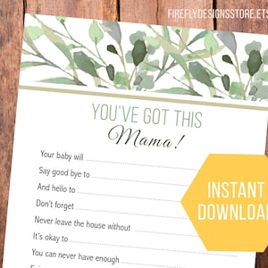 Advies voor mama - Je hebt dit, mama! - Baby Shower Game Activiteit - Groen en Goud Botanisch Geometrisch - Afdrukbare Instant Download (FF05)