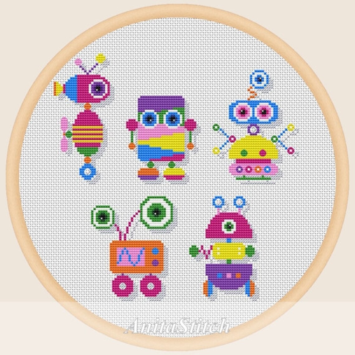 Robots set 3 Cross stitch pattern Etsy