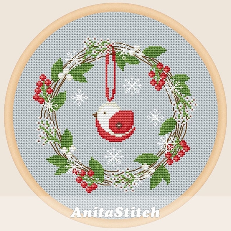 Christmas wreath Cross stitch pattern Etsy