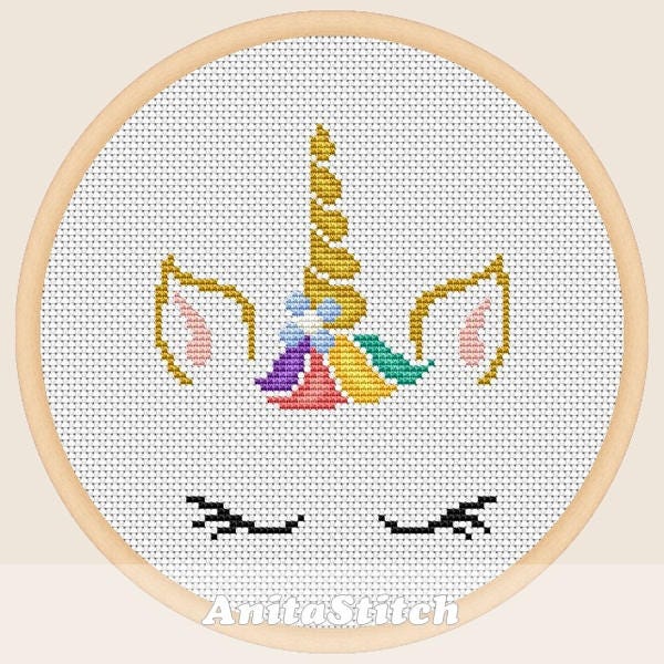 Unicorn face cross stitch pattern