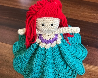Crochet Ariel Doll, Mermaid Lovey, Security Blanket