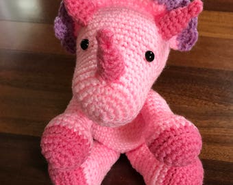 Crochet Triceratops Dinosaur Toy, Plushie, Doll, Amigurumi