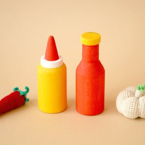 Wooden toy food Ketchup & Mustard Bottle Christmas kid gift toy sauce pretend food wooden toy food wooden toys Stosking stuffers