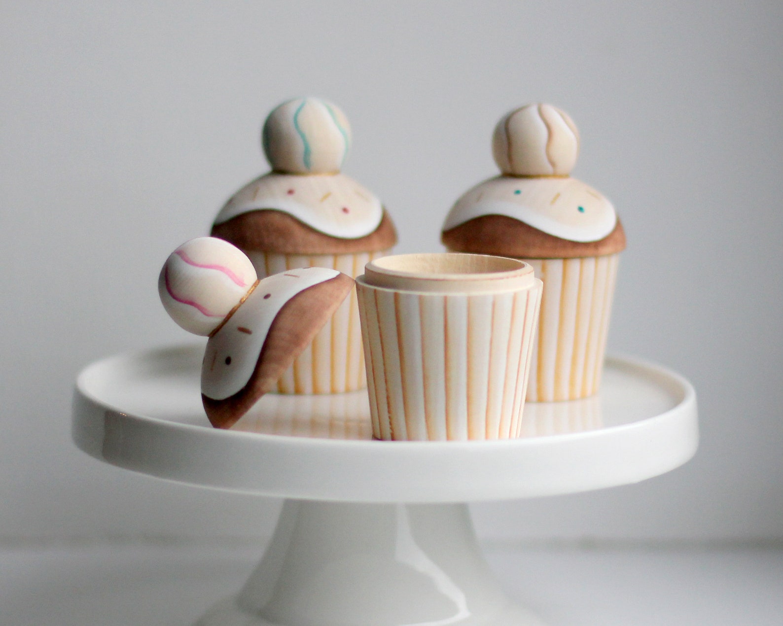 Set of 3 wooden cupcake toys Stocking stuffers Baby girl gift Etsy