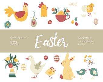Easter clipart svg Easter vector elements Easter bunny svg Easter chick svg  Instant download Easter scrapbooking