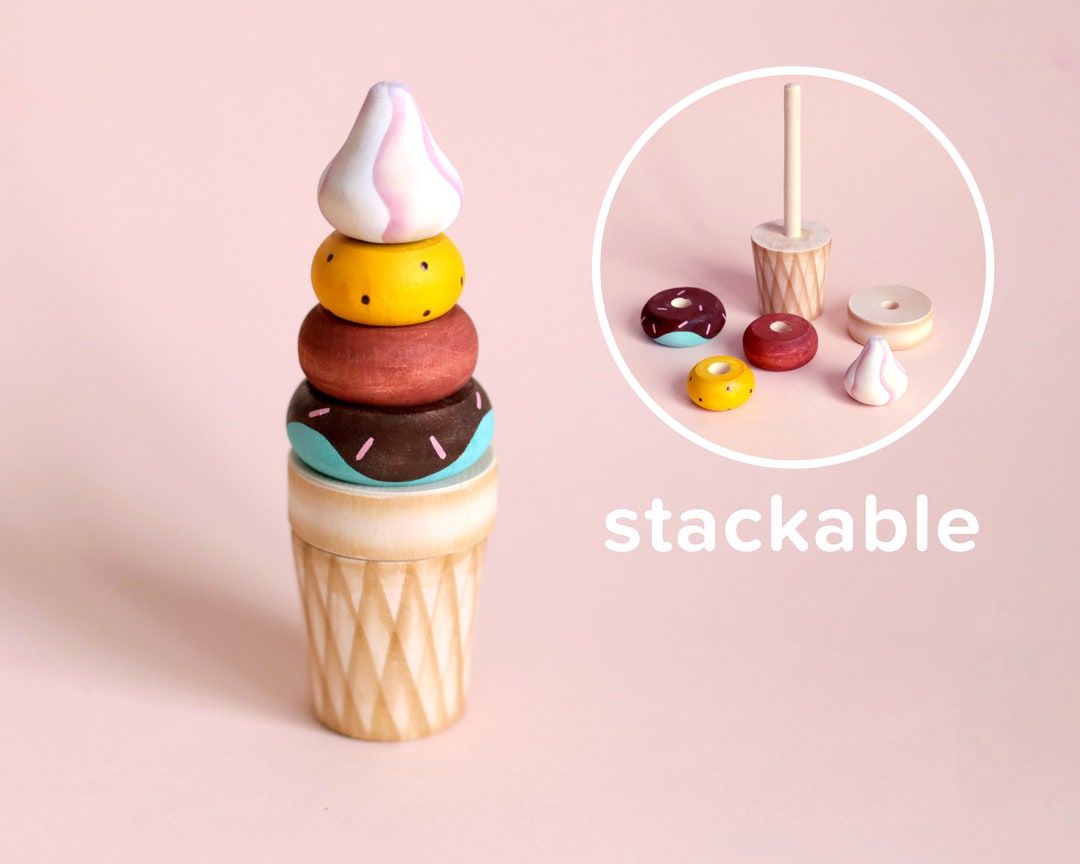 Stacking Toy Ice Cream Wooden Toy Food Baby Girl Gift Wooden Etsy