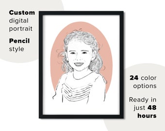 Custom digital kid portrait Custom line child portrait custom drawing from photo minimalist drawing illustration