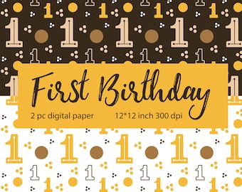 First birthday digital paper illustration Instant download First birthday album scrapbooking
