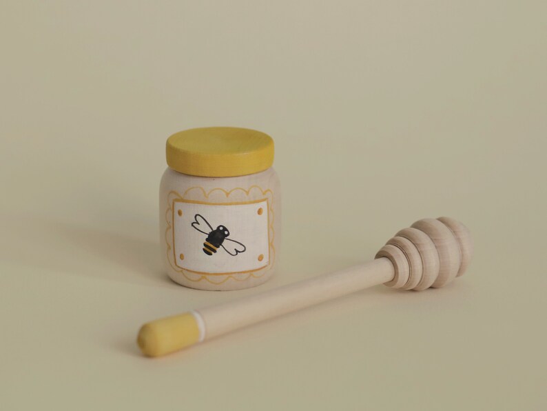 Wooden honey jar Pretend food Honey jar toy Honey spoon Etsy