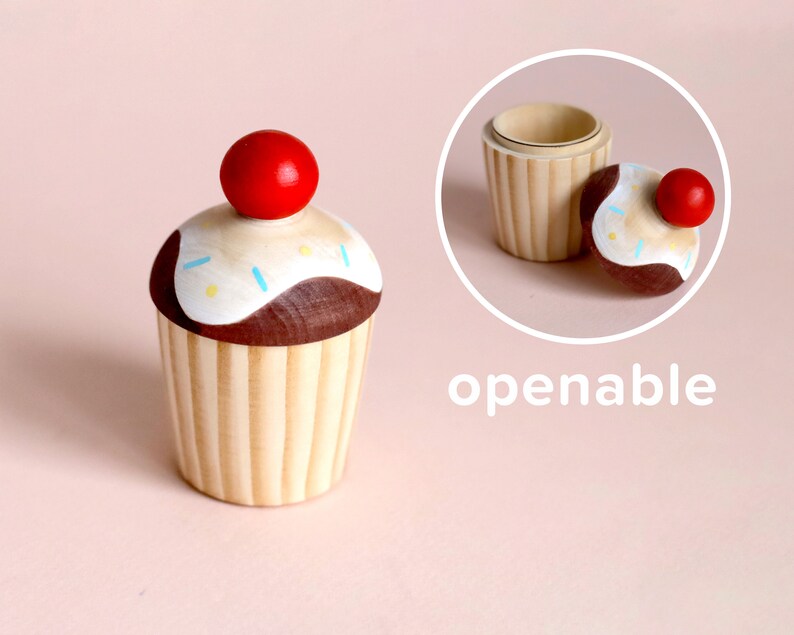 Wooden toy food Wooden cupcake Toy kitchen food Baby toy toddler gift cute toy Easter toy image 1