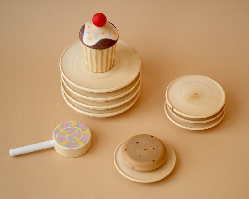 Wooden toy food Wooden cupcake Toy kitchen food Baby toy toddler gift cute toy Easter toy image 3