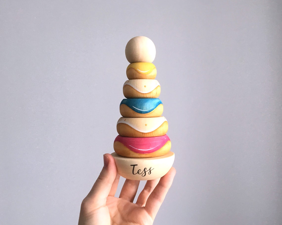 Baby toys Donuts Wooden Stacking Toy Baby stacker Boy Baby Etsy
