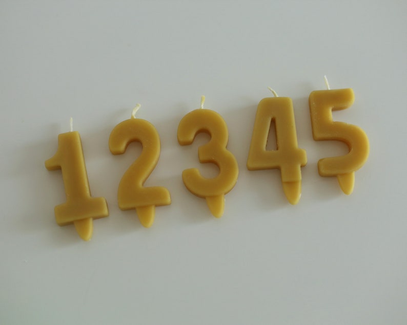 Beeswax number candles Birthday candles Cake topper eco Sustainable Birthday candle Yellow Number Candles Age Number Candle image 10