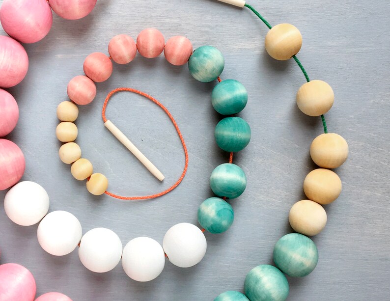 Lacing beads toy Pastel wooden toys Sensory toys baby girl Etsy