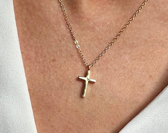 Plain Vertical Cross Necklaces, 18k Rose or Yellow Gold Vermeil on 925 Sterling Silver