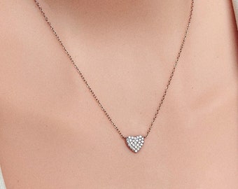 Small Heart Necklaces, Cz Stones, 18ct Rose or Yellow Gold Vermeil on 925 Sterling Silver
