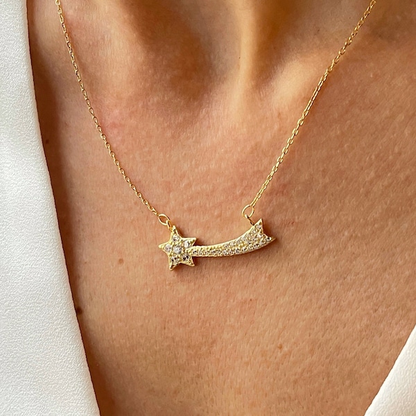 Comet Star Necklaces, Cz Stones, 18k Rose or Yellow Gold Vermeil on 925 Sterling Silver