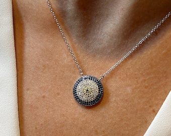 Large Lucky Evil Eye Necklace Cz 18k Rose Yellow Gold Vermeil on 925 Sterling Silver