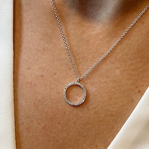 Small Eternity Circle Necklace, Cz Stones, Rose or Yellow Gold Vermeil on 925 Sterling Silver
