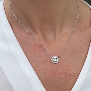 Smiley Face Necklace Cz 18ct Rose Yellow Gold Vermeil on 925 Sterling Silver