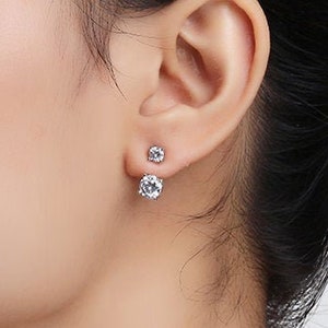 3pcs Double Stone Earrings, Cz Stones, Rose or Yellow Gold Vermeil on 925 Sterling Silver