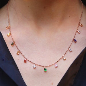 Multi Colour Drop Necklaces, CZ Stones, 18k Rose or Yellow Gold Vermeil on 925 Sterling Silver