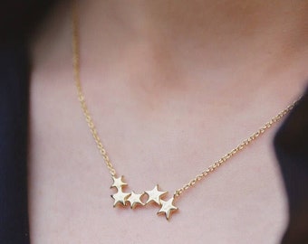 Plain Five Stars Necklaces, Rose or Yellow Gold Vermeil on 925 Sterling Silver