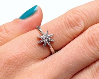 Small Star Sun Rings, Cz Stones, Rose or Yellow Gold Vermeil on 925 Sterling Silver