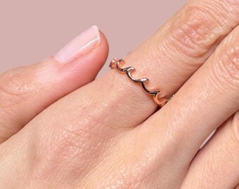 Eternity Wave Rings, Yellow or Rose Gold Vermeil 925 Silver