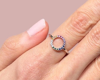Colourful Eternity Circle Rings, Cz Stones, Gold Vermeil on 925 Sterling Silver