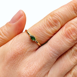 Emerald Look Cz Stone Rings, Rose, Yellow Gold Vermeil on 925 Sterling Silver