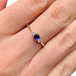 Sapphire Look Cz Stone Rings, Rose or Yellow Gold Vermeil on 925 Sterling Silver