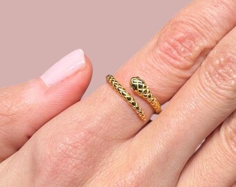 Adjustable Skinned Snake Rings, Yellow or Rose Gold Vermeil on 925 Silver
