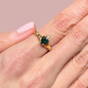 Irish Claddagh Heart Ring, Cz, Rose, Yellow Gold Vermeil on 925 Sterling Silver