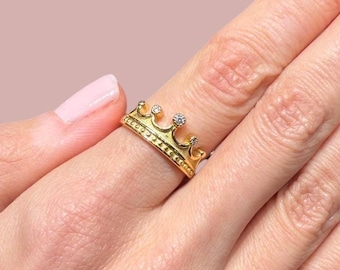 Crown Rings, Cz Stones, Rose or Yellow Gold Vermeil on 925 Sterling Silver