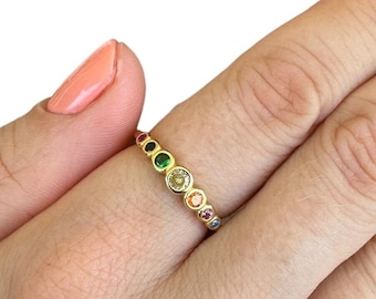 Rainbow Half Eternity Rings, Cz Stones, Rose or Yellow Gold Vermeil on 925 Sterling Silver