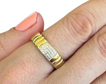 Signet Cz Band Rings, Yellow or Rose Gold Vermeil 925 Silver Yellow Rose