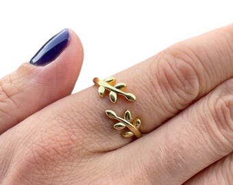 Adjustable Leaf Rings, Yellow or Rose Gold Vermeil on 925 Silver