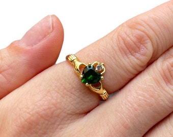 Irish Claddagh Heart Ring, Cz, Rose, Yellow Gold Vermeil on 925 Sterling Silver