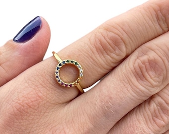 Colourful Eternity Circle Rings, Cz Stones, Gold Vermeil on 925 Sterling Silver