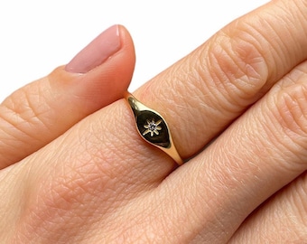 Single Cz Signet Rings, Rose or Yellow Gold Vermeil on 925 Sterling Silver