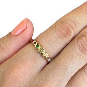 Rainbow Half Eternity Rings, Cz Stones, Rose or Yellow Gold Vermeil on 925 Sterling Silver