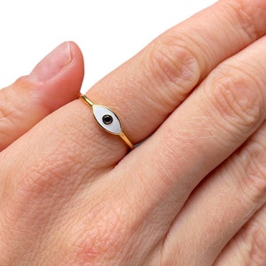 Enamel Blue Eye Rings, Cz Stone, Rose or Yellow Gold Vermeil on 925 Sterling Silver