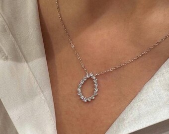 Round Cz Diamonds Drop Necklace, 18k Rose or Yellow Gold Vermeil on 925 Silver